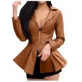 thumbnail image 1 of IROINNID Women's Swing Coat Jacket Notch Lapel Solid Color Long Sleeve Casual Ladies Coat Jacket Zipper Turn Down Outerwear, Brown, 1 of 9