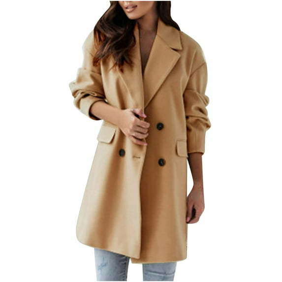 IROINNID Women's Trench Coat Long Sleeve Solid Color Notch Lapel Outwear, Leisure Coat Outwear