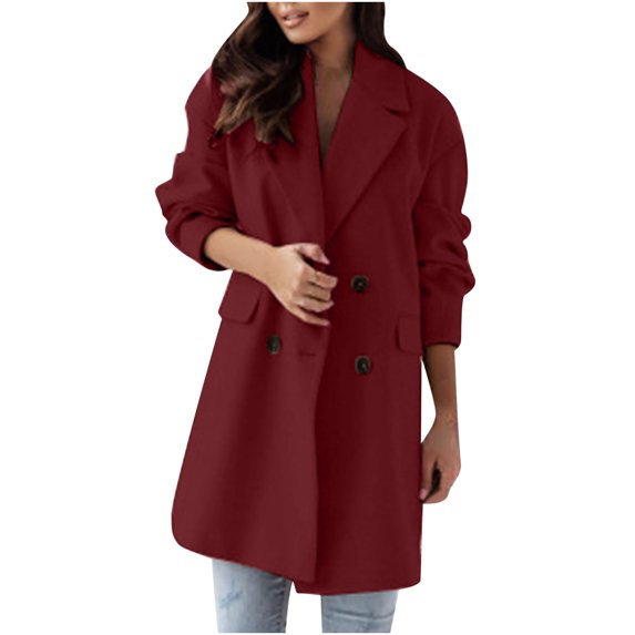IROINNID Women's Trench Coat Long Sleeve Solid Color Notch Lapel Outwear, Leisure Coat Outwear