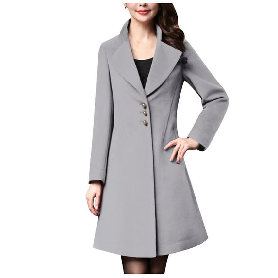 IROINNID Women's Trench Coat Long Sleeve Solid Color Notch Lapel V-Neck Outwear, Leisure Autumn and Winter Coat Suit Collar Cardigan Buttons Overcoat Windbreaker