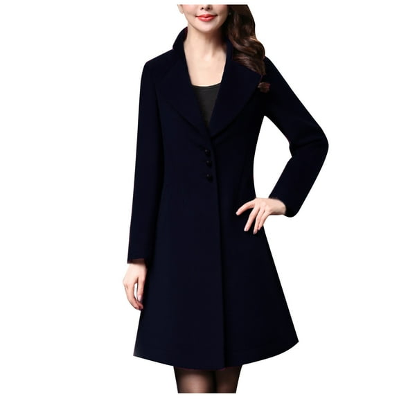 IROINNID Women's Trench Coat Long Sleeve Solid Color Notch Lapel V-Neck Outwear, Leisure Autumn and Winter Coat Suit Collar Cardigan Buttons Overcoat Windbreaker
