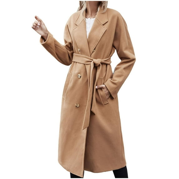 IROINNID Women's Trench Coat Notch Lapel Solid Color Long Sleeve Casual Autumn And Winter Medium Long Cardigan Button Coat Tops, Khaki