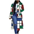 thumbnail image 1 of IROINNID Women's Trench Coat Plaid Long Sleeve Loose Plaid Double-breasted Coat Jacket, Blue, 1 of 6