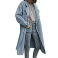 thumbnail image 1 of IROINNID Women's Trench Coat Solid Color Long Sleeve Leisure Casual Loose Woolen Double Breasted ooo, Blue, 1 of 6
