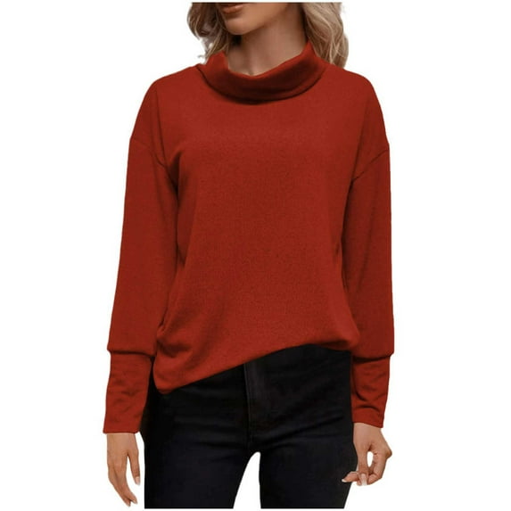 IROINNID Women's Turtleneck Sweater Casual Loose Fit Solid Pullover Winter Warm Sweater,Red