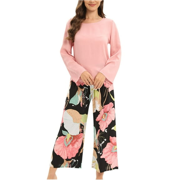 IROINNID Women's Two-Pieces Pajamas Sets with Wide Leg Pants Loose Homewear Super Leisure Sleepwear,Pink