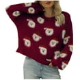 thumbnail image 1 of IROINNID Deals Pullover Sweater for Women Christmas Santa Claus Print Round-Neck Long Sleeve Warm Sweater Relaxed Fit Holiday Warm Pullover Tops,Purple, 1 of 5