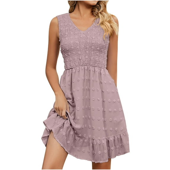 IROINNID Women's V-Neck A-Line Dress Solid Color Comfortable Loose Home Night Knee-Length Dress