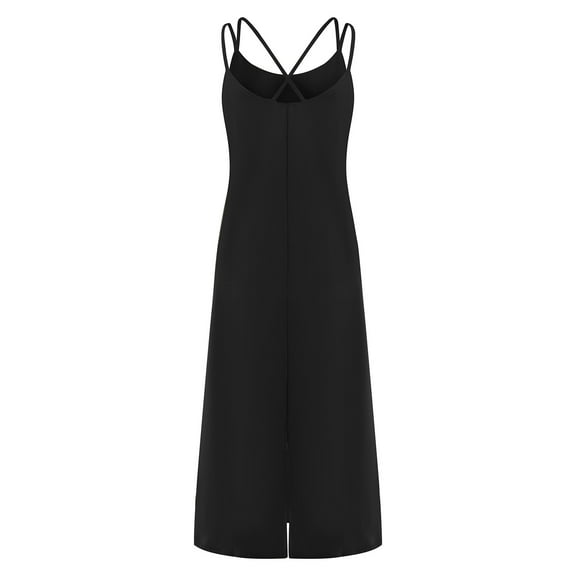 IROINNID Women's V-Neck Shift Dress Fashion Casual Sleeveless Camis Vest Loose Solid Ladies Knee-Length Dress