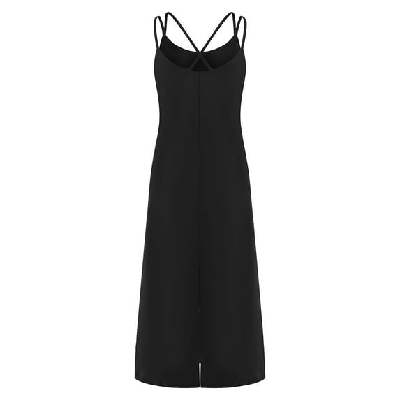 IROINNID Women's V-Neck Shift Dress Fashion Casual Sleeveless Camis Vest Loose Solid Ladies Knee-Length Dress