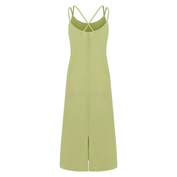 IROINNID Women's V-Neck Shift Dress Fashion Casual Sleeveless Camis Vest Loose Solid Ladies Knee-Length Dress