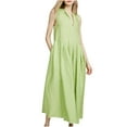 thumbnail image 1 of IROINNID Women's V-Neck Shift Dress Fashion Casual Solid Color Splicing Sleeveless Linen Loose Dress Full-Length Dress, 1 of 9