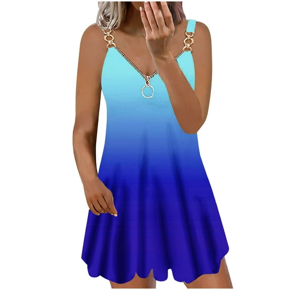 IROINNID Women's V-Neck Sundress Fashion Summer Casual Pleated Bandage Floral Printed Camis Dress Knee-Length Dress