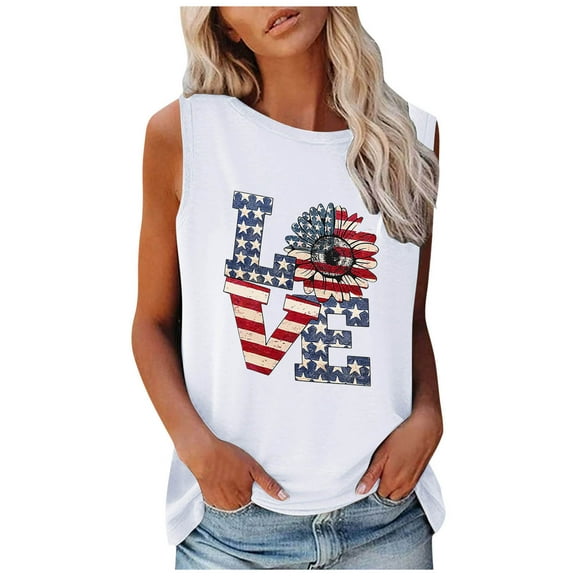 IROINNID Women's V-Neck Tank Sleeveless 4th Of July Fashion 4th Of July