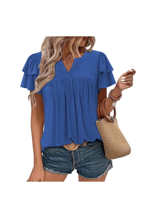 Women's V-Neck and Round Neck Combo T-Shirt Short Sleeve Casual Daily Tops Summer Fashion Basic Soft(Blue,)