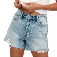 thumbnail image 1 of IROINNID Women's Versatile Casual Frayed Hem Stretchy Denim Shorts With Pocket, 1 of 9