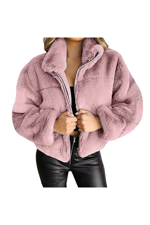 Women's Winter Jacket Solid Color Long Sleeve Warm Street Loose Casual Cardigan Coat, Pink