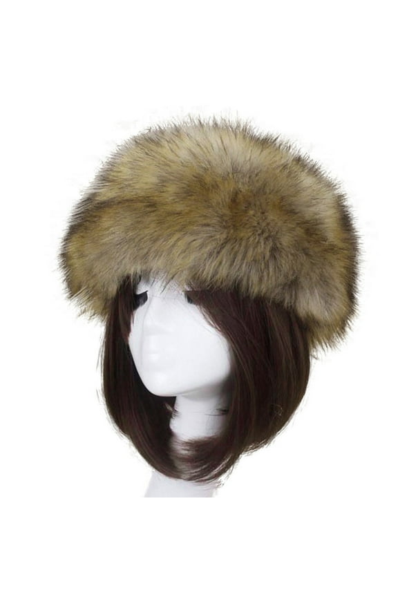 Women's Winter Thermal Hat Elegant Faux-fur Thickened Warm Hat Plush Brimless Cap,Brown
