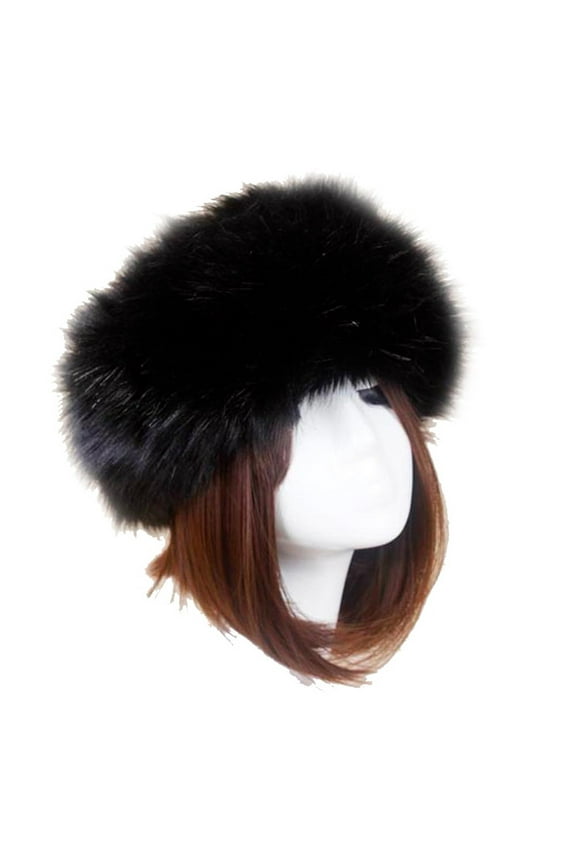Women's Winter Thermal Hat Elegant Imitation-fur Thickened Warm Hat Plush Brimless Cap,Black