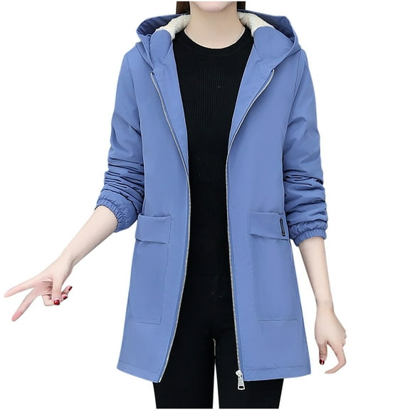 IROINNID Women's Winter Warm Jacket Solid Color Long Sleeve Warm Pocket Quilted Coat Jacket Winter Zipper Outerwear, Blue