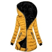 IROINNID Women's Winter Warm Long Coat Solid Color Parka Long Sleeve Outwear, Yellow