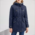 thumbnail image 1 of IROINNID Women's Winter Warm Mid-Length Jacket Solid Color Parka Long Sleeve Outwear, Navy, 1 of 8