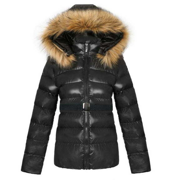 IROINNID Women's Winter Warm Mid-Length Jacket Solid Color Puffer Long Sleeve Outwear, Black