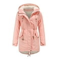 thumbnail image 1 of IROINNID Women's Winter Warm Mid-Long Coat Solid Color Hoodie Parka Long Sleeve Full Zip Outwear, Pink, 1 of 3