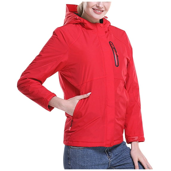 IROINNID Women's Winter Warm Short Coat Solid Color Anorak Jacket Long Sleeve Outwear, Red