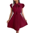 thumbnail image 1 of IROINNID Women's Wood Ear Lace Up Bow Tie Waist Large Swing Pleated Dress A-Line Solid Color Dress, 1 of 8