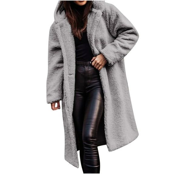 IROINNID Women's Woolen Coat Long Sleeve Solid Color Hoodie Outwear, Leisure Outfits Faux Leather Outwear Coats Coats