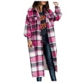 thumbnail image 1 of IROINNID Women's Woolen Coat Notch Lapel Plaid Long Sleeve Casual Autumn And Winter Plaid Suit Cardigan Woolen Coat Tops Jackets Windbreaker Outerwear With Pocket, Hot Pink, 1 of 5