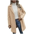 thumbnail image 1 of IROINNID Women's Woolen Coat Notch Lapel Solid Color Long Sleeve Comfy Casual Loose Buttons Coat, Beige, 1 of 8