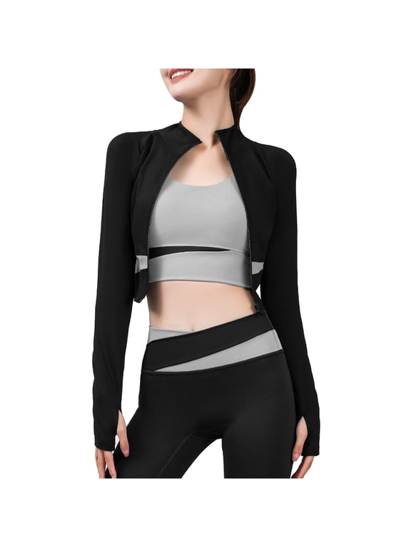 Women's Zip Up Jacket Long Sleeve Solid Color Round Neckline Outwear, Comfy Wear Color Matching Long Speed Dry Tight Slimming Sports Fitness Running Yoga Jacket