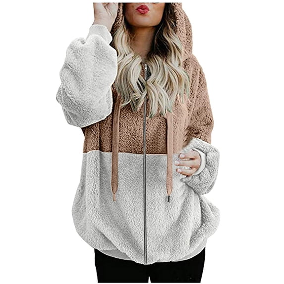IROINNID Women's Zip Up Jacket Long Sleeve Contrast Color Hoodie Outwear, Leisure Warm Splicing Jacket