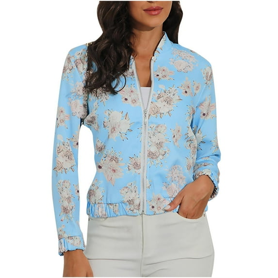 IROINNID Women's Zip Up Jacket Long Sleeve Print Outwear, Comfy Spring Autumn Zip Slim Fit Jacket