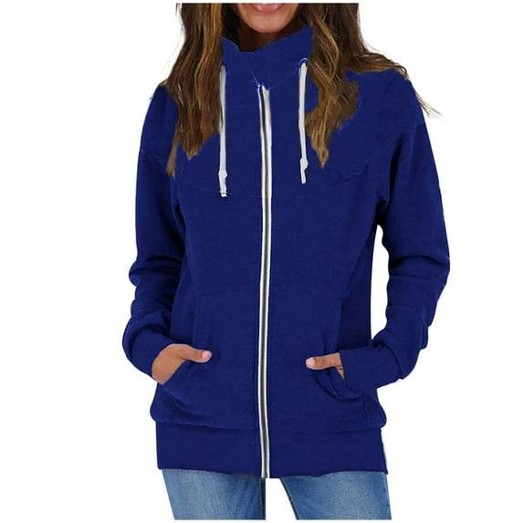 IROINNID Women's Zip Up Jacket Long Sleeve Solid Color Hoodie Outwear, Casual Open Front Outerwear Blouse Jacket Pockets Blouse S