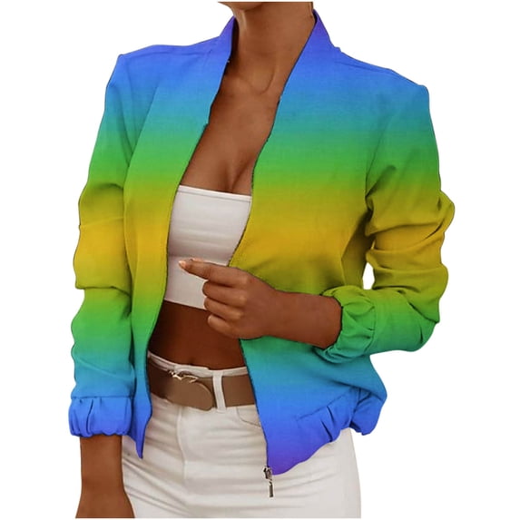 IROINNID Women's Zip Up Jacket Long Sleeve Solid Color Short Outwear, Leisure Open Front Zip Cardigan Jacket with Pockets