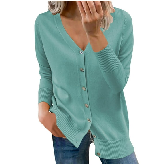 IROINNID Womens Cardigans Long Sleeve Buttons Long Sleeve Solid Short Coat Cardigan Blouse,Green