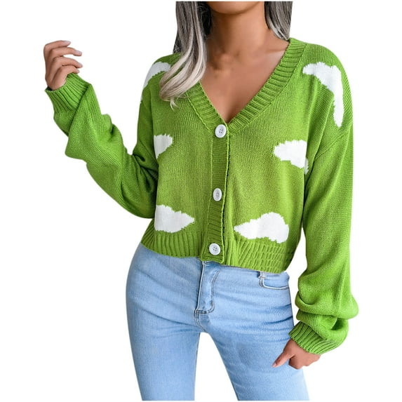IROINNID Womens Cardigans Long Sleeve Knitted Cardigan Loose Long Sleeve Sweater,Green