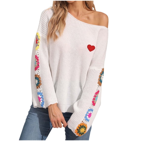 IROINNID Womens Casual Knit Sweater Long Sleeve Round Neck Lightweight Breathable Flowy Non Clingy Comfortable Everyday Top Loose Fit Soft Comfort(White#1,M)