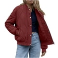 thumbnail image 1 of IROINNID Womens Casual Loose Long Sleeve Snap Front Solid Color Fuzzy Coat Quilted Jacket with Pockets Elastic Cuffs Cozy Warm Winter Outerwear for Fall Daily Wear(Red,S), 1 of 9