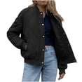thumbnail image 1 of IROINNID Womens Casual Loose Long Sleeve Snap Front Solid Color Fuzzy Coat Quilted Jacket with Pockets Elastic Cuffs Cozy Warm Winter Outerwear for Fall Daily Wear(Black,L), 1 of 9