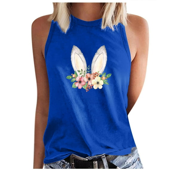 IROINNID Womens Casual Loose Tank Tops Easter Printing Round-Neck Leisure Sleeveless Tops