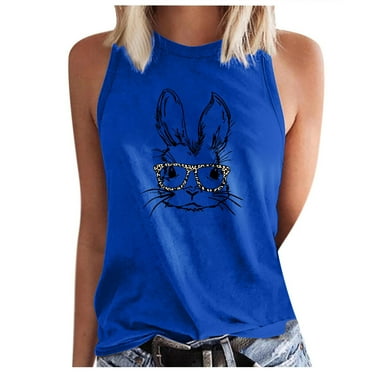IROINNID Womens Casual Loose Tank Tops Easter Rabbit Printing Round-Neck Sleeveless Tops Spring Saving Sale