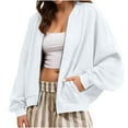 thumbnail image 1 of IROINNID Womens Casual Solid Color Zipper Pocket Jacket Long Sleeve Round Neck Sweatshirt Outerwear for Home Daily Wear Comfortable Soft(White,L), 1 of 9