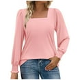 thumbnail image 1 of IROINNID Womens Casual Square Neck Long Sleeve Blouse Loose Fit Tops for Fall Winter Comfortable Everyday Wear Soft Stretch Fabric Relaxed Fit Shirts(Pink,M), 1 of 5