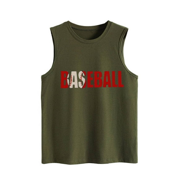 IROINNID Womens Casual Summer Solid Color Baseball Letter Print Pattern Sleeveless Vest Top T-shirt On Sale