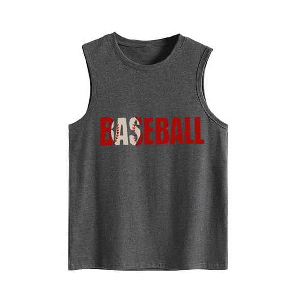 IROINNID Womens Casual Summer Solid Color Baseball Letter Print Pattern Sleeveless Vest Top T-shirt Spring