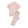 thumbnail image 1 of IROINNID Womens Cotton Pajamas Set Homewear Button Down Shirts with Loose Pants Classic Two-Pieces Pajamas Sets,Pink, 1 of 2